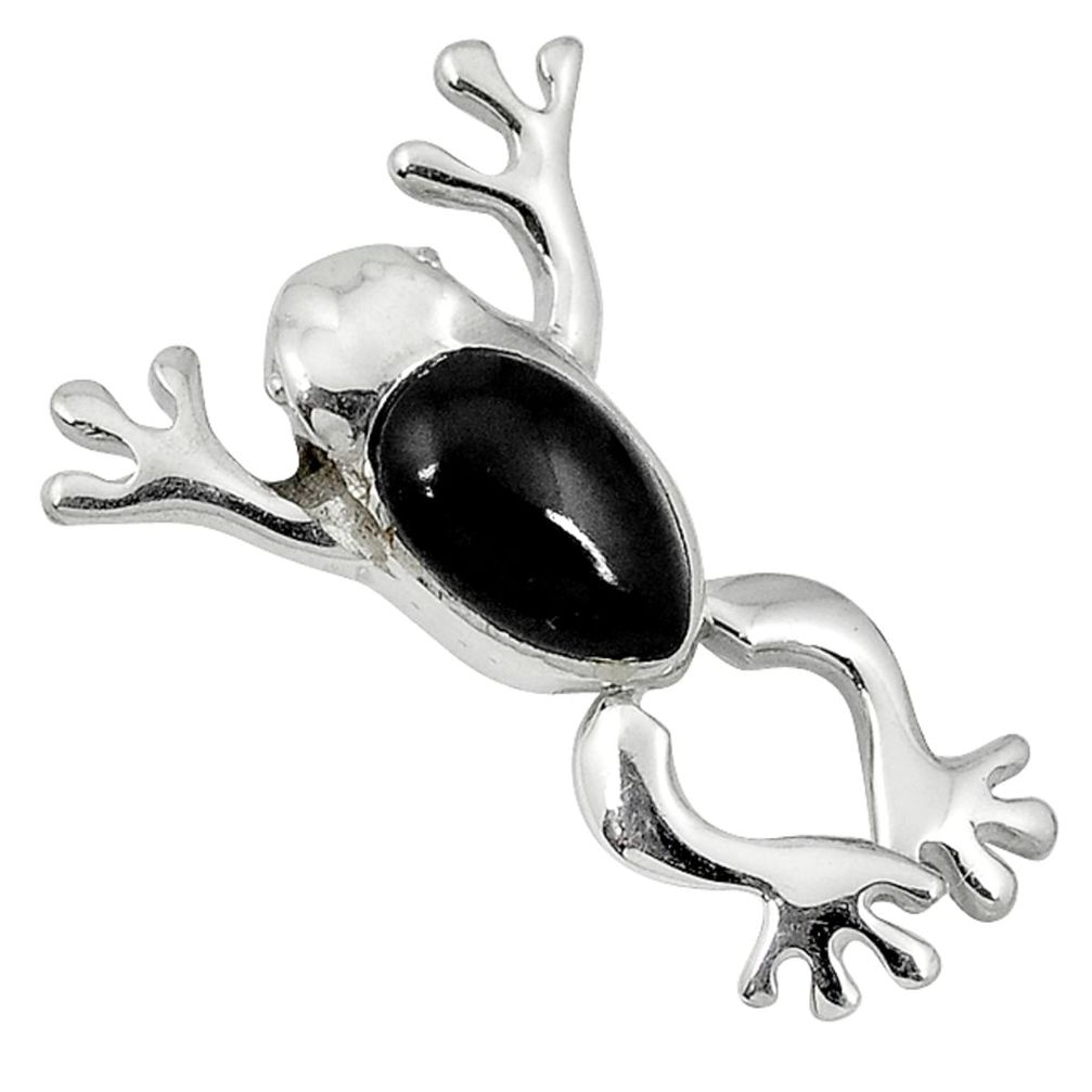 Natural black onyx fancy shape 925 sterling silver frog pendant jewelry a22619