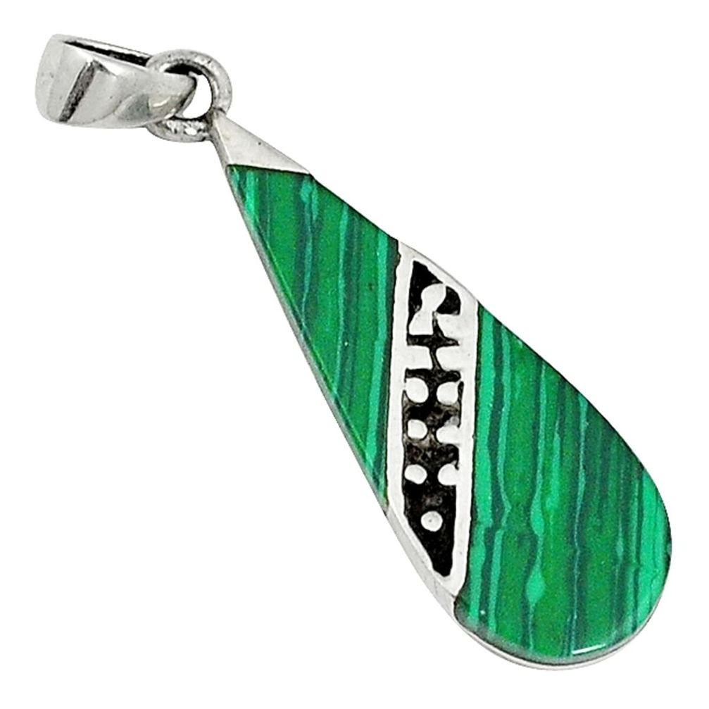 Natural green malachite (pilot's stone) 925 sterling silver pendant a22688