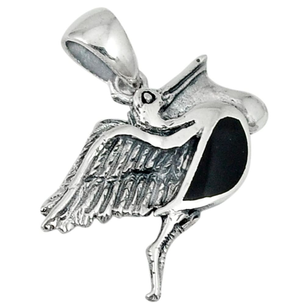 2.69gms black onyx enamel 925 sterling silver swan pendant jewelry a23497