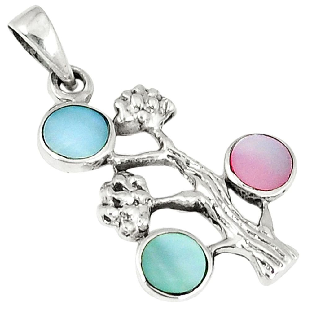 Multi color blister pearl enamel 925 sterling silver tree pendant jewelry a29502