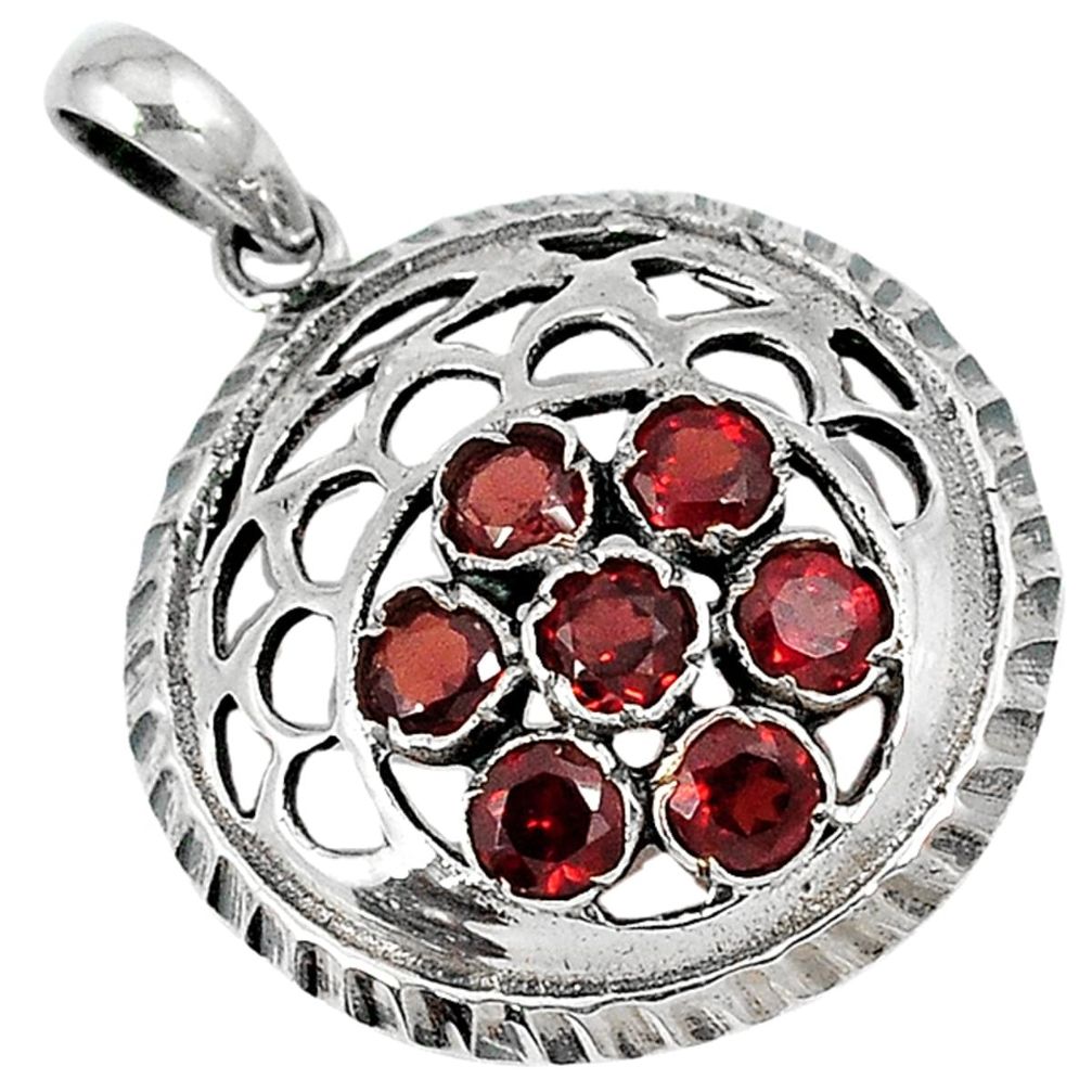 Natural red garnet round shape 925 sterling silver pendant jewelry a30122