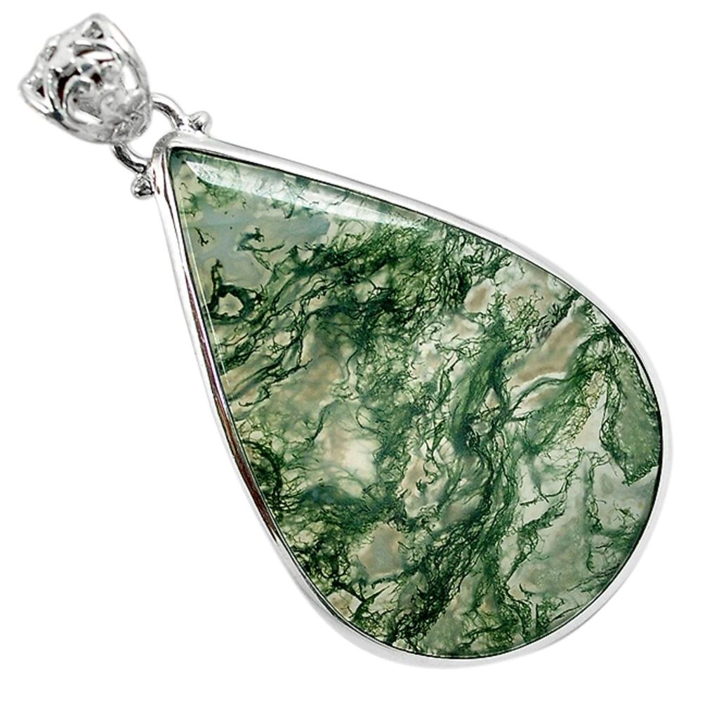 Natural green moss agate pear 925 sterling silver pendant jewelry a30749