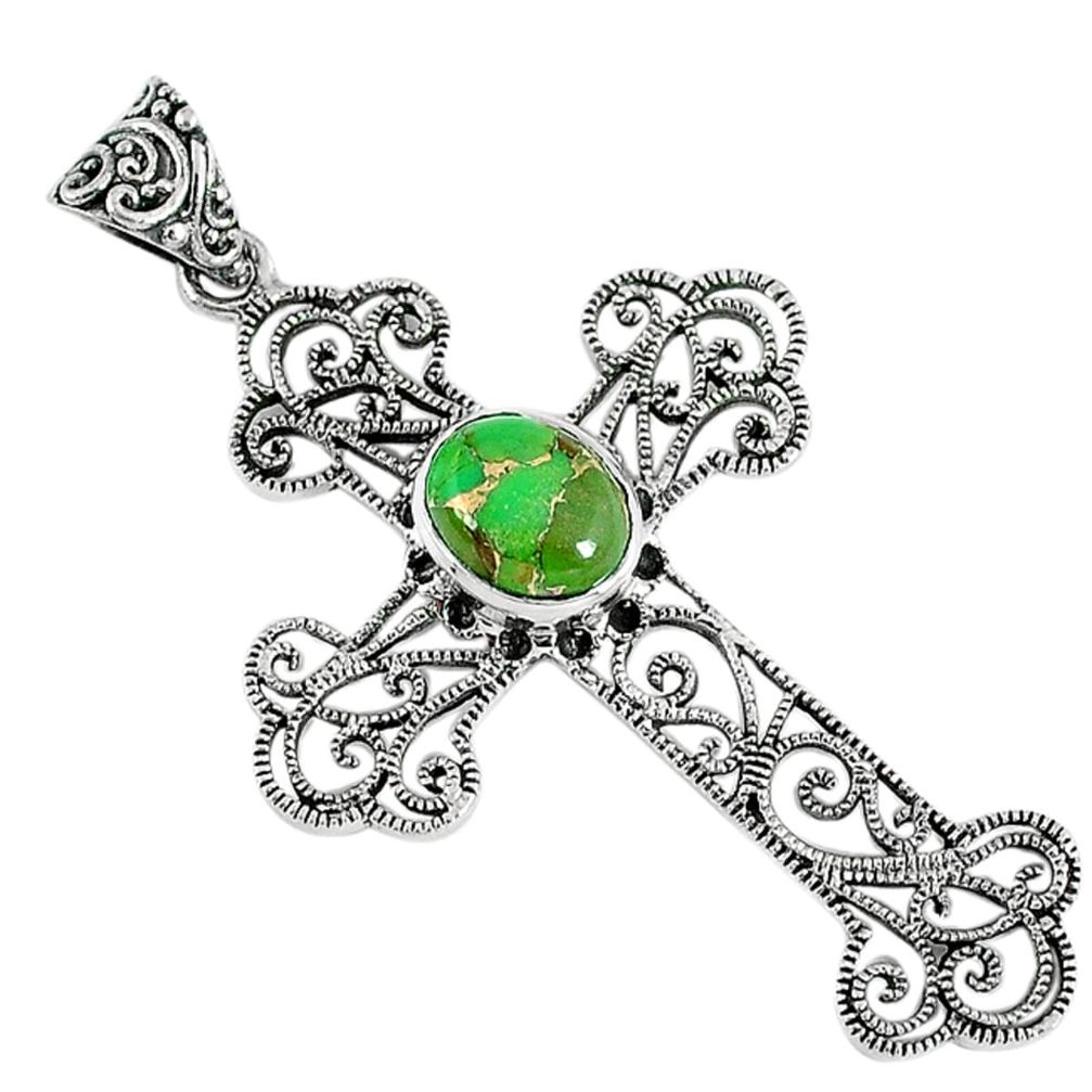 Green copper turquoise 925 sterling silver holy cross pendant jewelry a30756