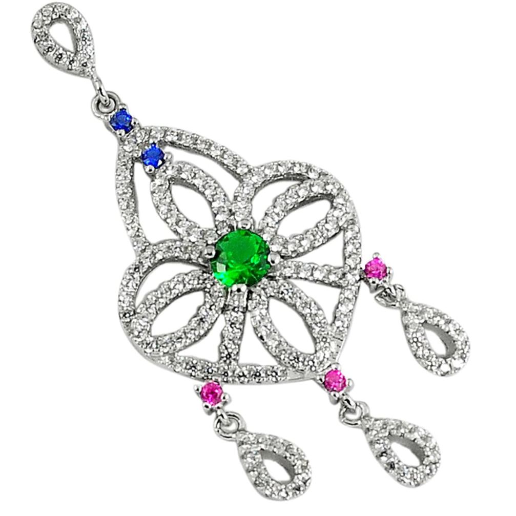 Green russian nano emerald sapphire quartz 925 silver pendant jewelry a30899