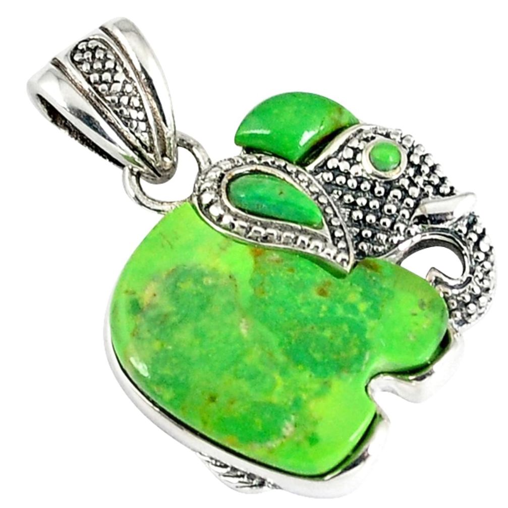 Green copper turquoise 925 sterling silver elephant pendant southwestern a31101