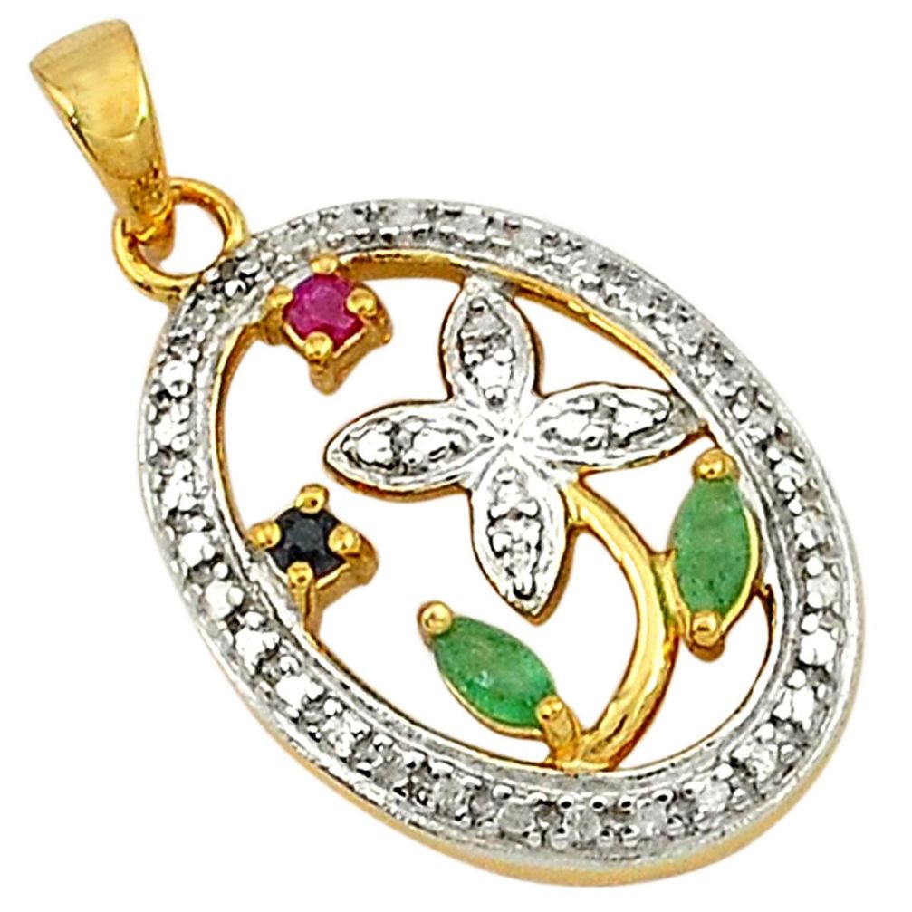 Clearance Sale-Natural diamond green emerald 925 silver 14k gold pendant jewelry a31169