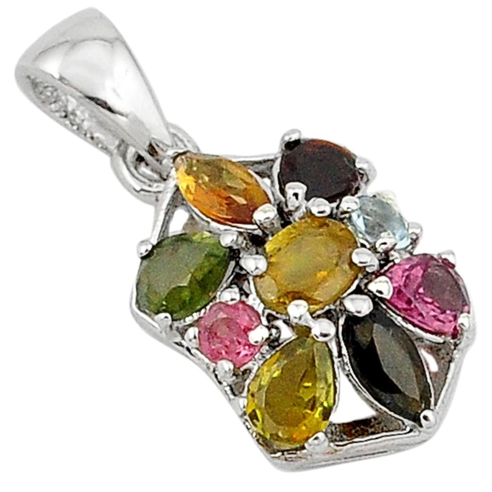 5.13cts natural multicolor sapphire 925 sterling silver pendant jewelry a31914
