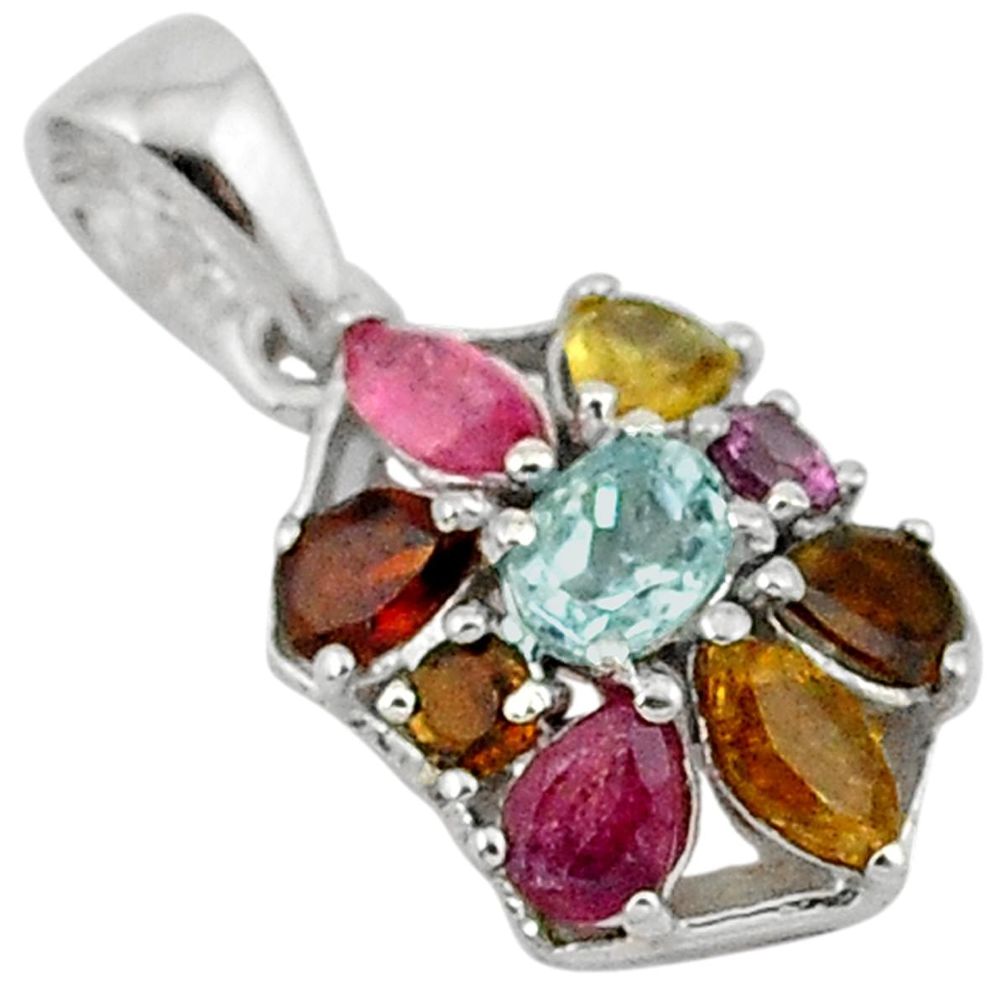 4.33cts natural multicolor sapphire 925 sterling silver pendant jewelry a31917