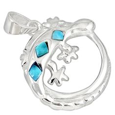 Natural blue larimar fancy 925 sterling silver lizard pendant jewelry a32741