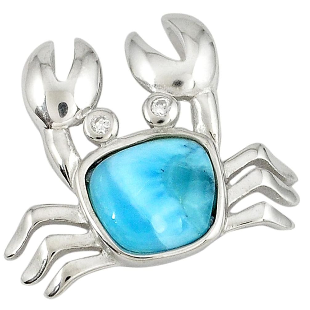 925 sterling silver natural blue larimar topaz crab pendant jewelry a32760