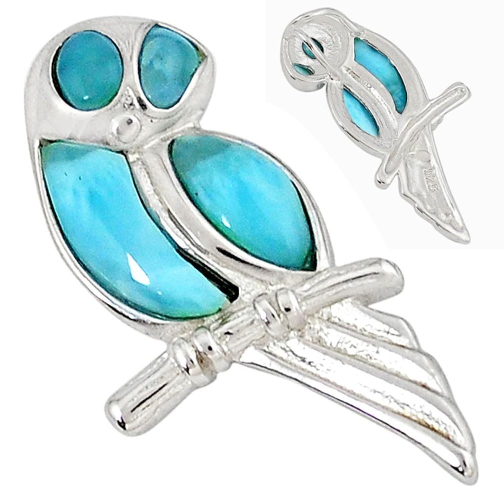 Natural blue larimar 925 sterling silver owl pendant jewelry a32796