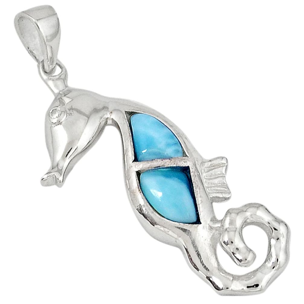 Natural blue larimar topaz 925 sterling silver seahorse pendant jewelry a32808