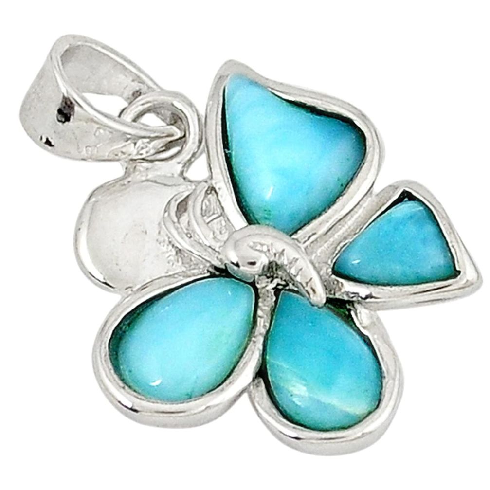 Natural blue larimar 925 sterling silver butterfly pendant jewelry a32914