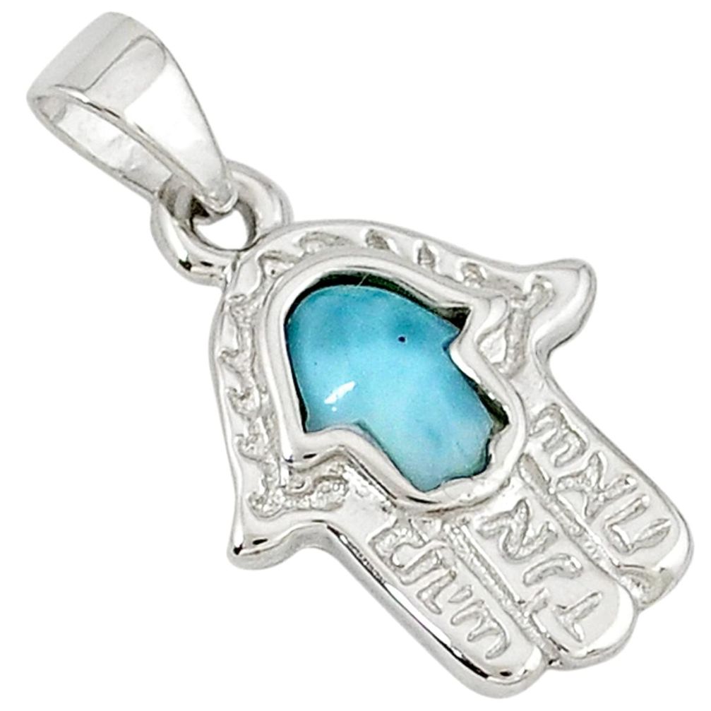 925 sterling silver natural blue larimar hand of god hamsa pendant a32916