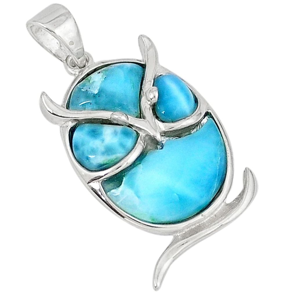 Natural blue larimar fancy 925 sterling silver owl pendant jewelry a32933