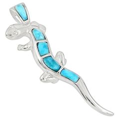 Natural blue larimar 925 sterling silver lizard pendant jewelry a32937