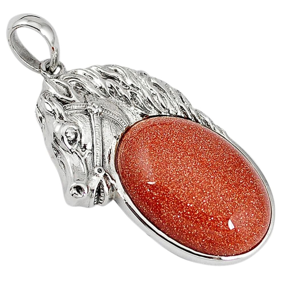 925 sterling silver natural brown goldstone horse pendant jewelry a33824