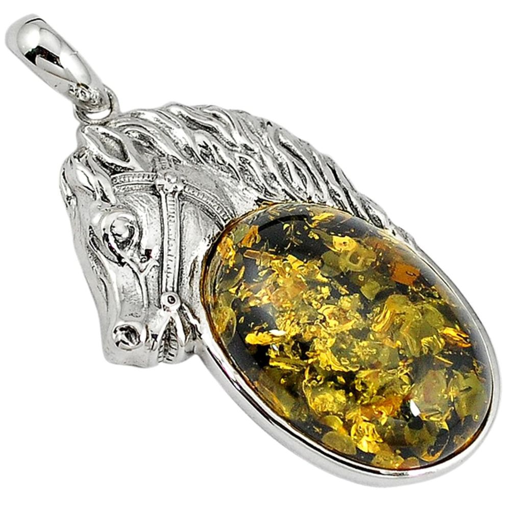 Green amber from colombia 925 sterling silver horse pendant jewelry a33826