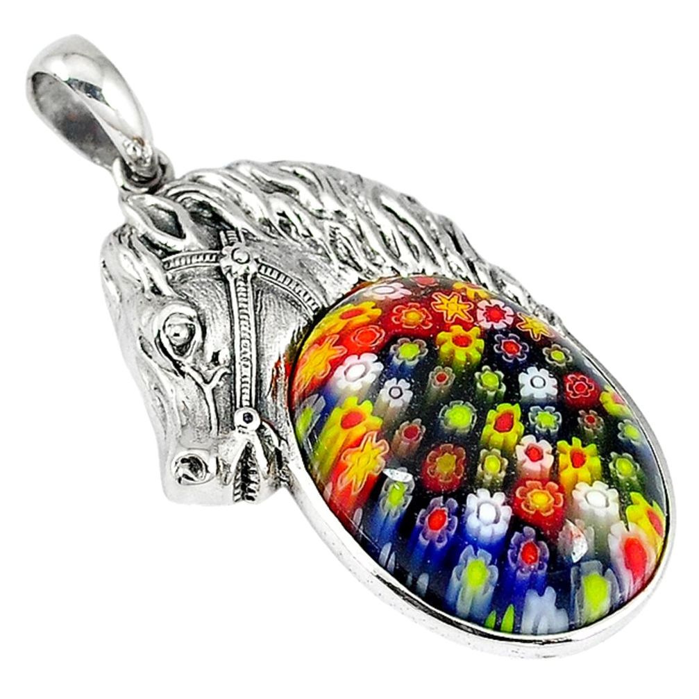 Multi color italian murano glass 925 sterling silver horse pendant a33841