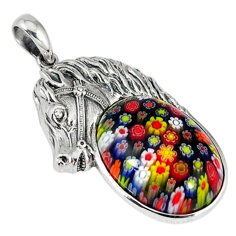 Multi color italian murano glass 925 sterling silver horse pendant a33843