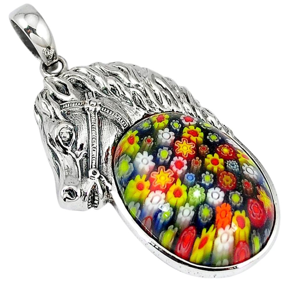 Multi color italian murano glass 925 sterling silver horse pendant a33849