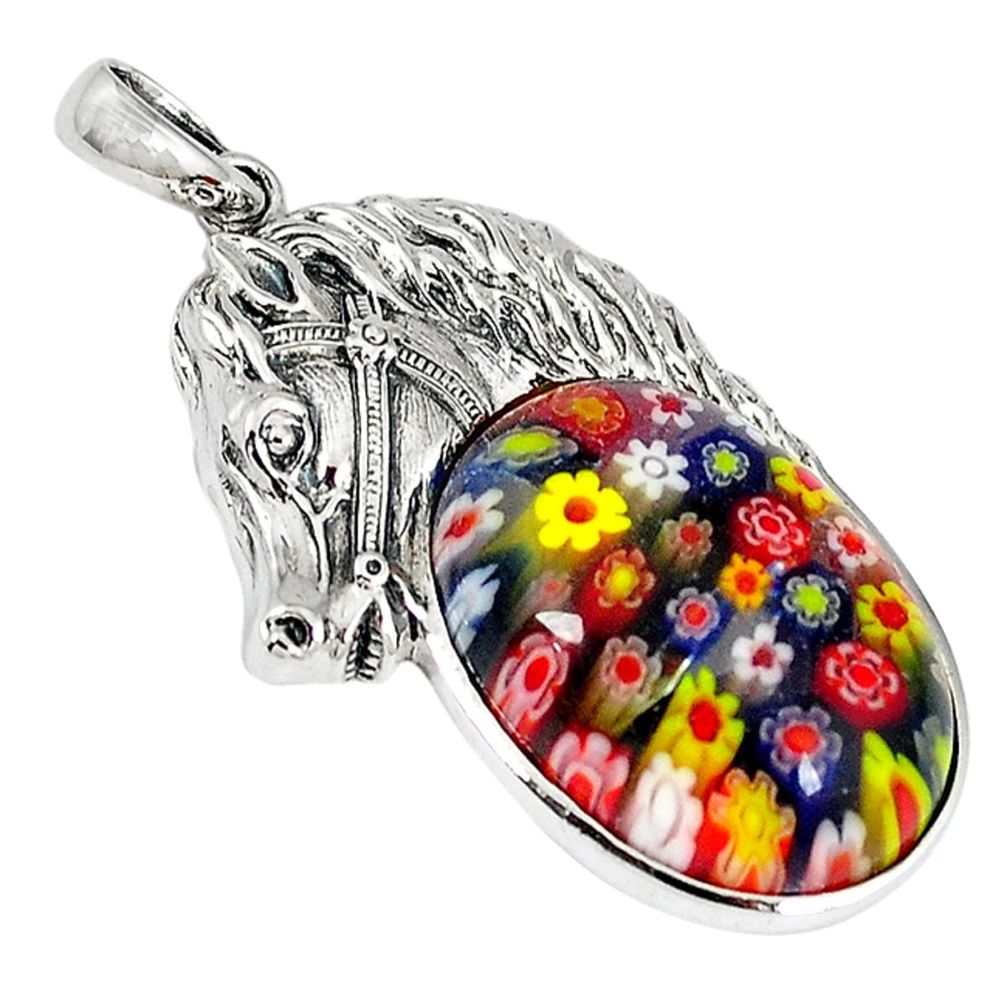 Multi color italian murano glass 925 silver horse pendant jewelry a33856