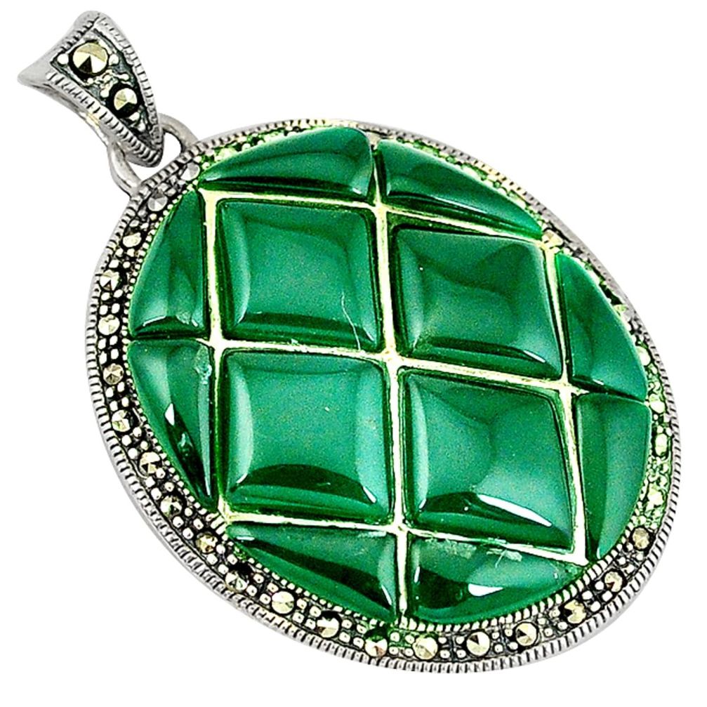 Natural green chalcedony marcasite 925 sterling silver pendant jewelry a34271