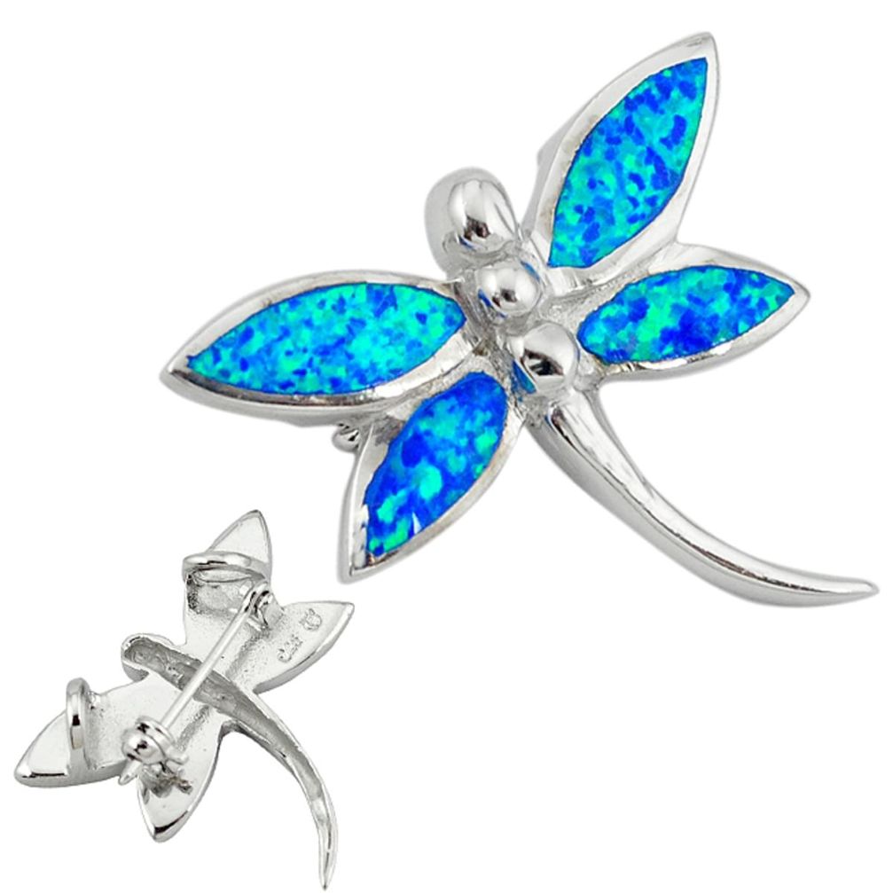 925 sterling silver blue australian opal (lab) dragonfly pendant a36670