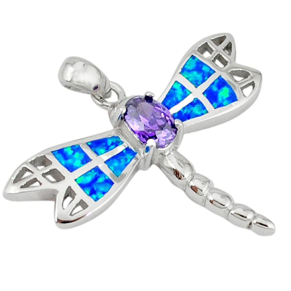 Pink australian opal (lab) 925 silver dragonfly pendant jewelry a36697