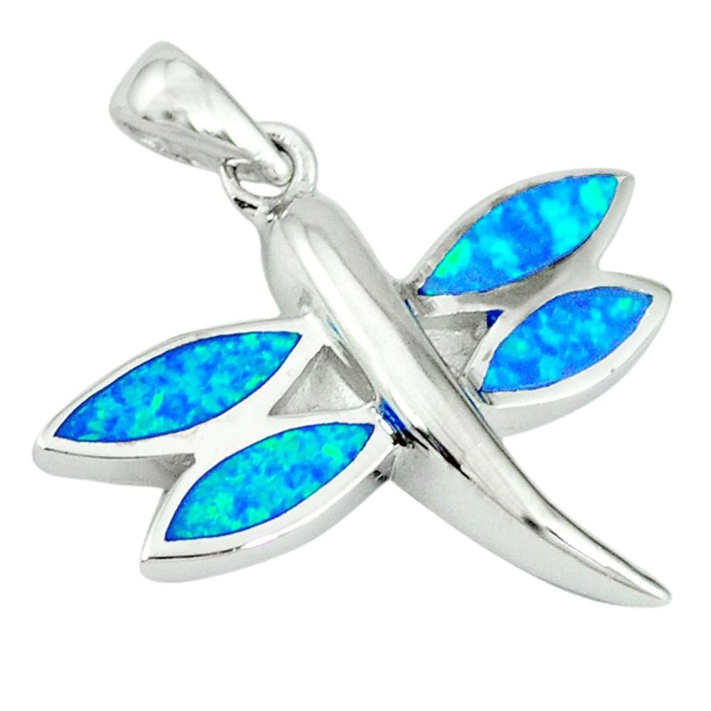 Blue australian opal (lab) 925 sterling silver dragonfly pendant jewelry a36746