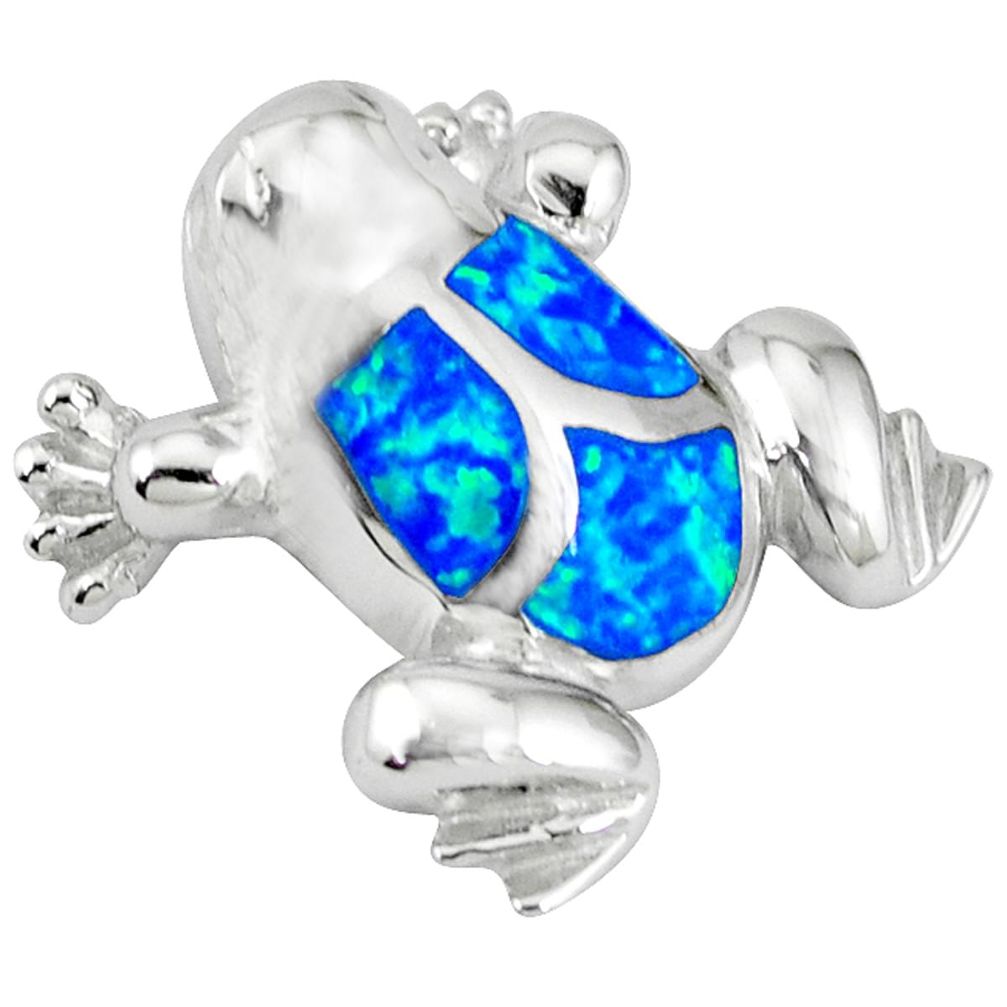 Blue australian opal (lab) 925 sterling silver turtle pendant jewelry a36782