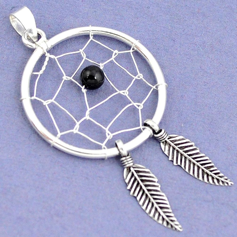 Natural black onyx 925 sterling silver dreamcatcher pendant jewelry a37419