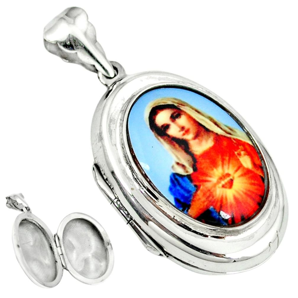 Multi color saint mary cameo 925 sterling silver locket pendant jewelry a38310