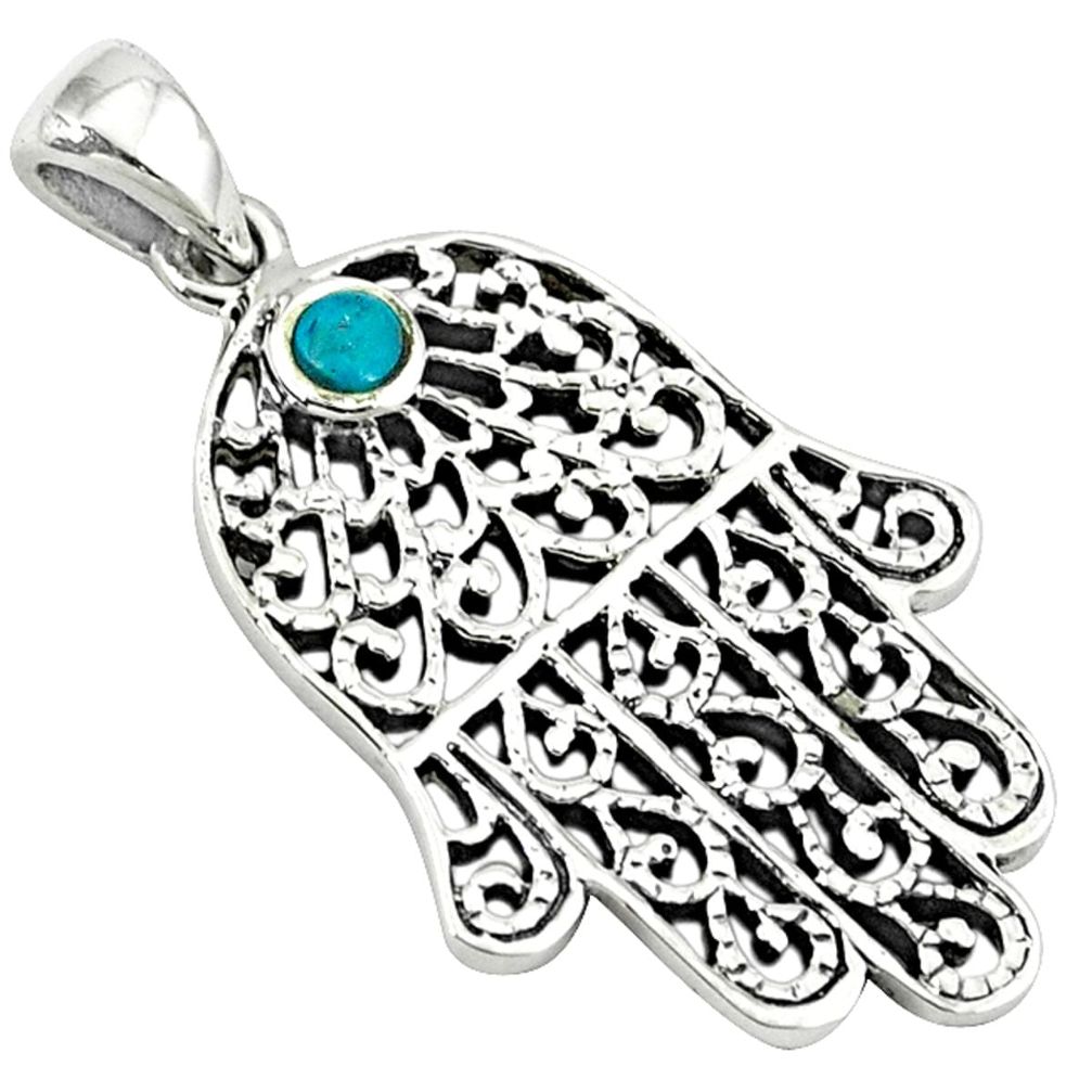 925 silver fine green turquoise enamel hand of god hamsa pendant jewelry a38386