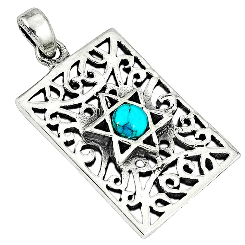 Fine green turquoise enamel 925 silver star of david pendant jewelry a38404