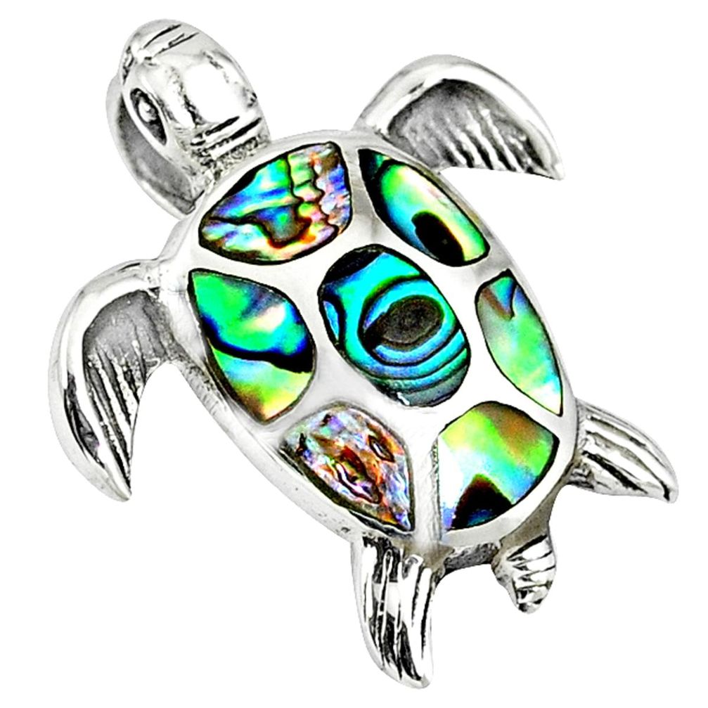 Clearance Sale-Green abalone paua seashell enamel 925 silver turtle pendant jewelry a38461