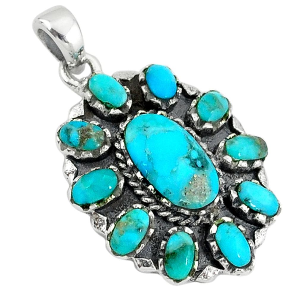 Native american natural blue arizona turquoise 925 silver pendant a38762