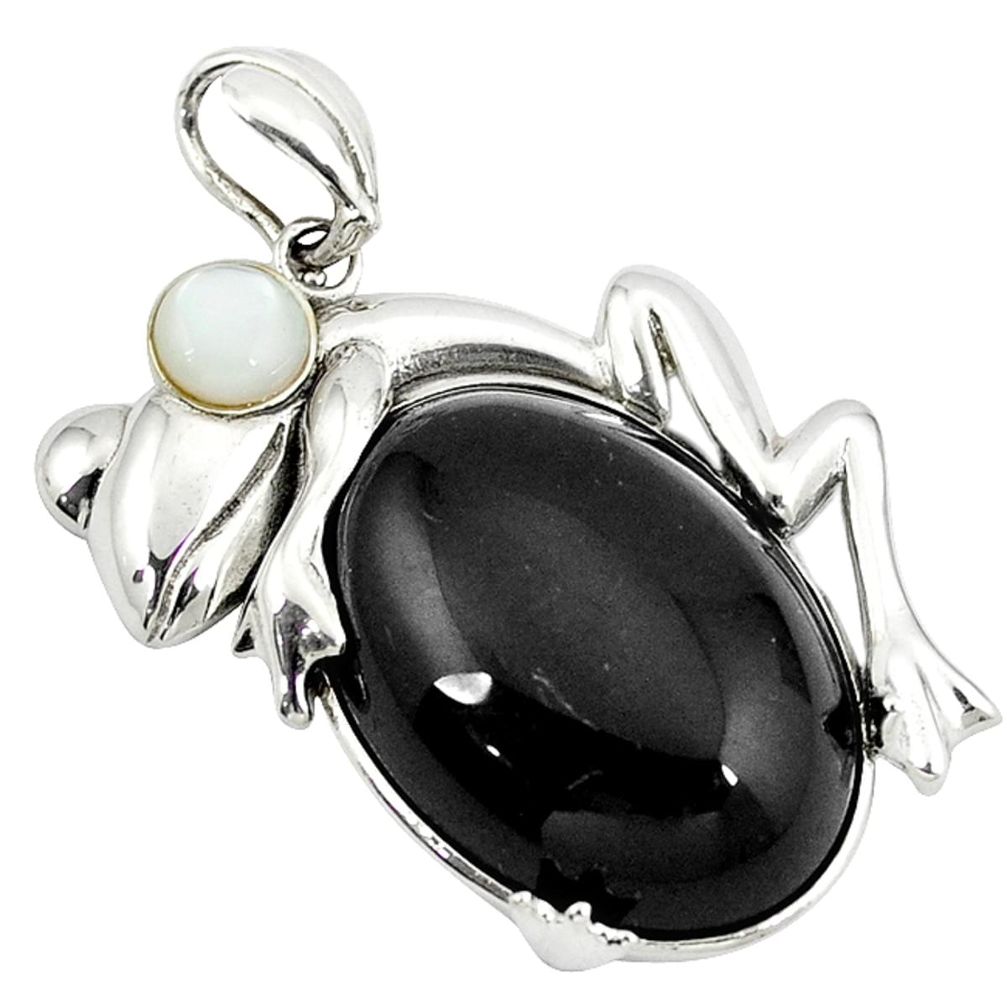 Natural black onyx pearl 925 sterling silver frog pendant jewelry a38974