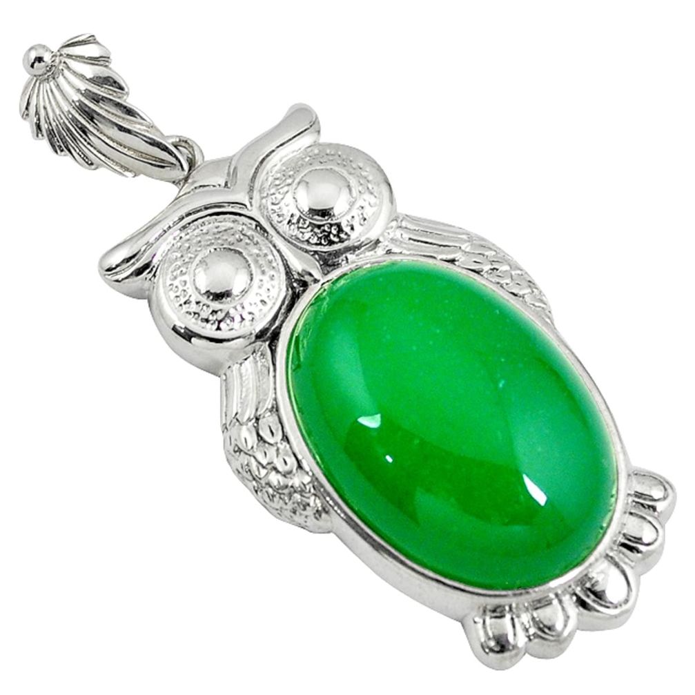 925 sterling silver green jade oval shape owl pendant jewelry a39002