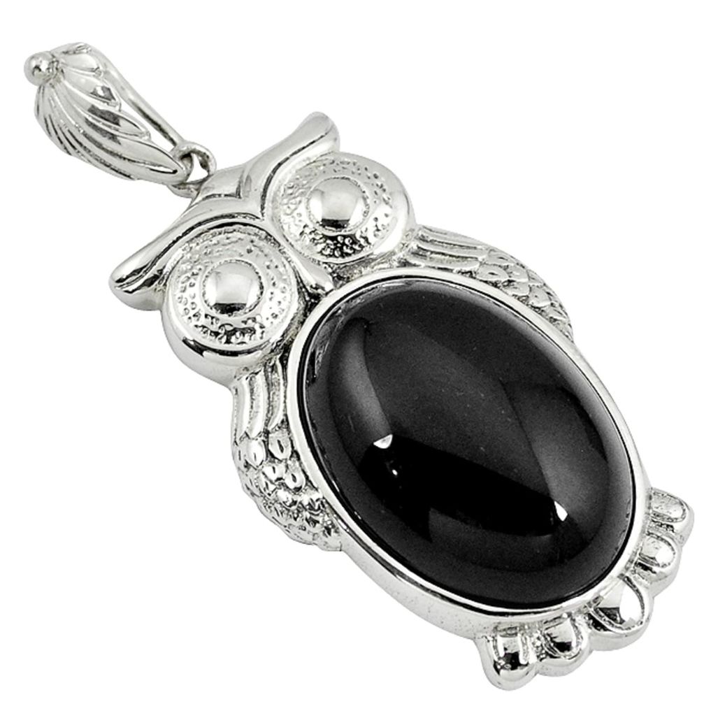 Natural black onyx 925 sterling silver owl pendant jewelry a39010