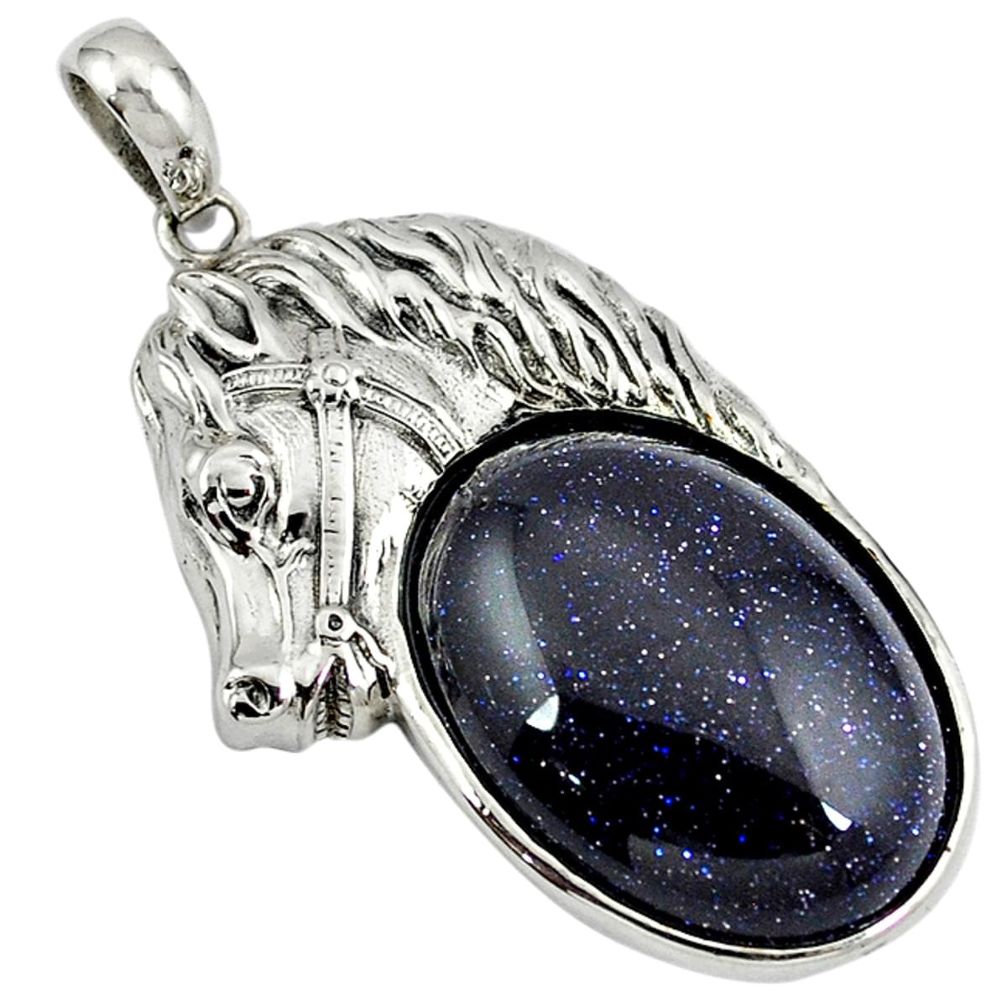 Natural blue goldstone 925 sterling silver horse pendant jewelry a39022