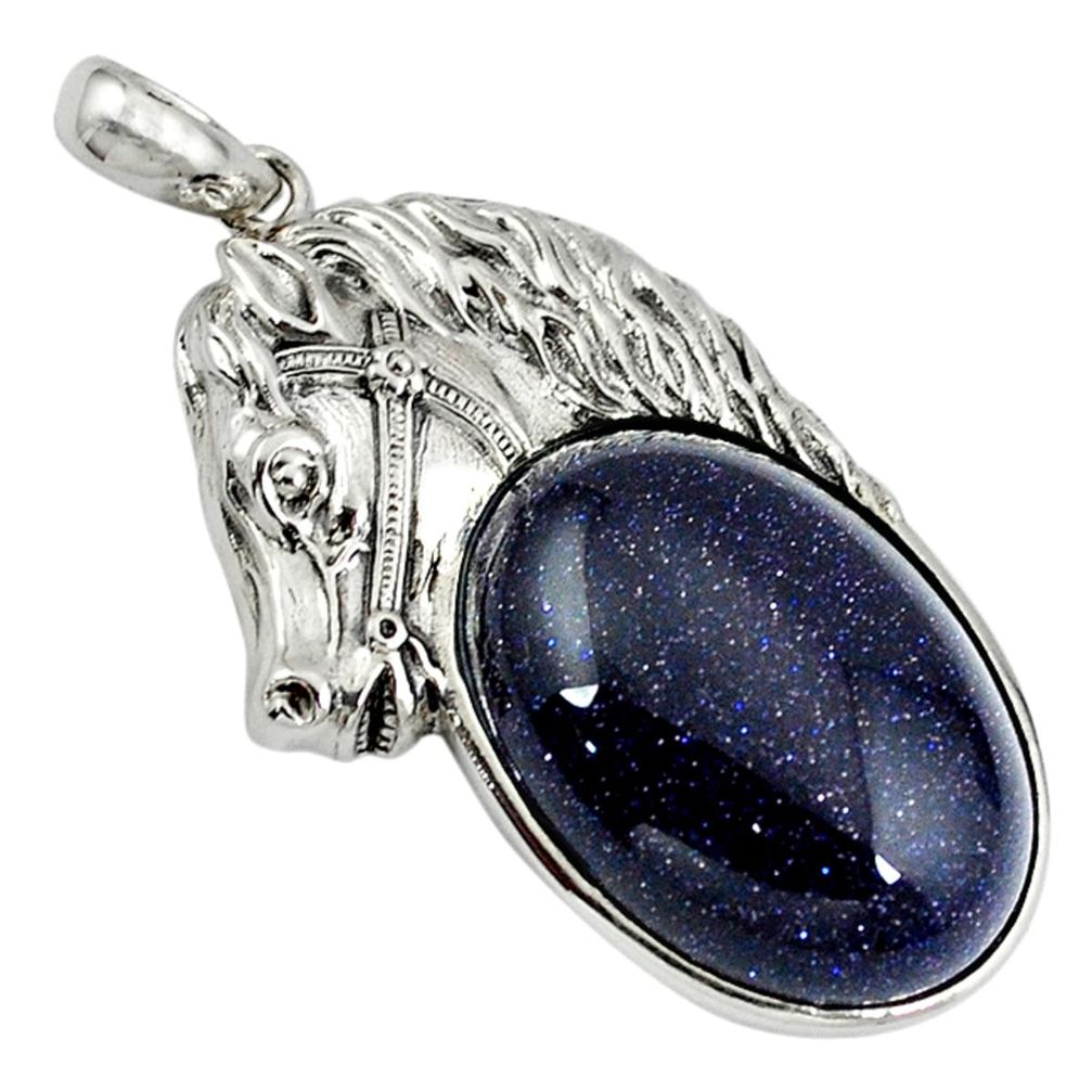 Natural blue goldstone 925 sterling silver horse pendant jewelry a39025