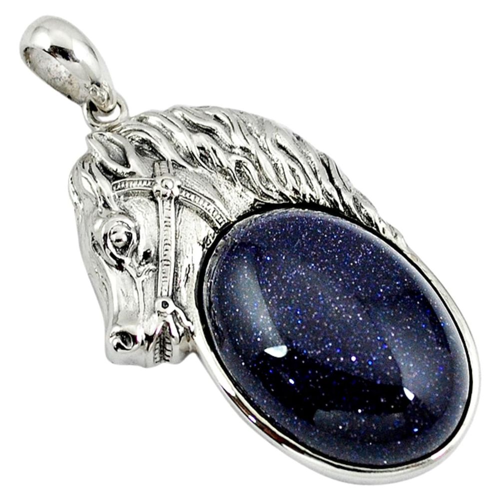 Natural blue goldstone 925 sterling silver horse pendant jewelry a39026