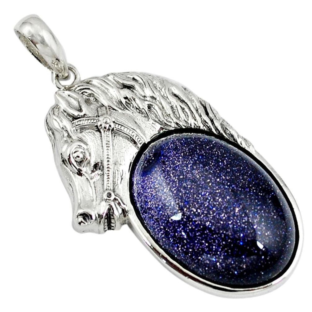 925 sterling silver natural blue goldstone oval horse pendant jewelry a39027