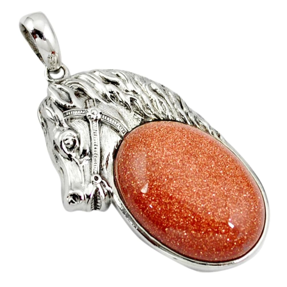 Natural brown goldstone 925 sterling silver horse pendant jewelry a39028