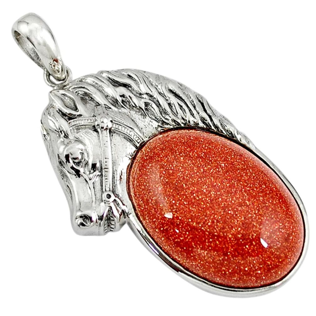 925 sterling silver natural brown goldstone oval horse pendant a39031