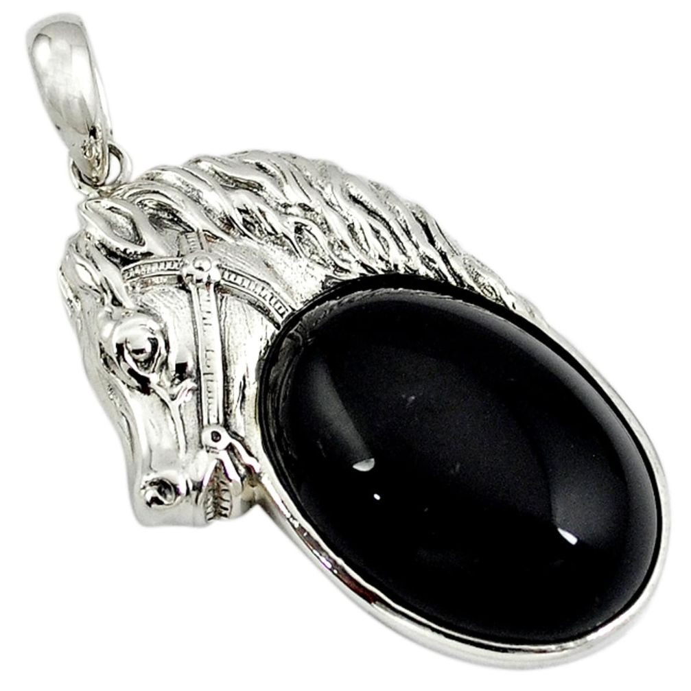 Natural black onyx 925 sterling silver horse pendant jewelry a39047