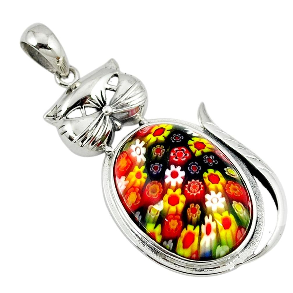 925 sterling silver multi color italian murano glass oval cat pendant a39091