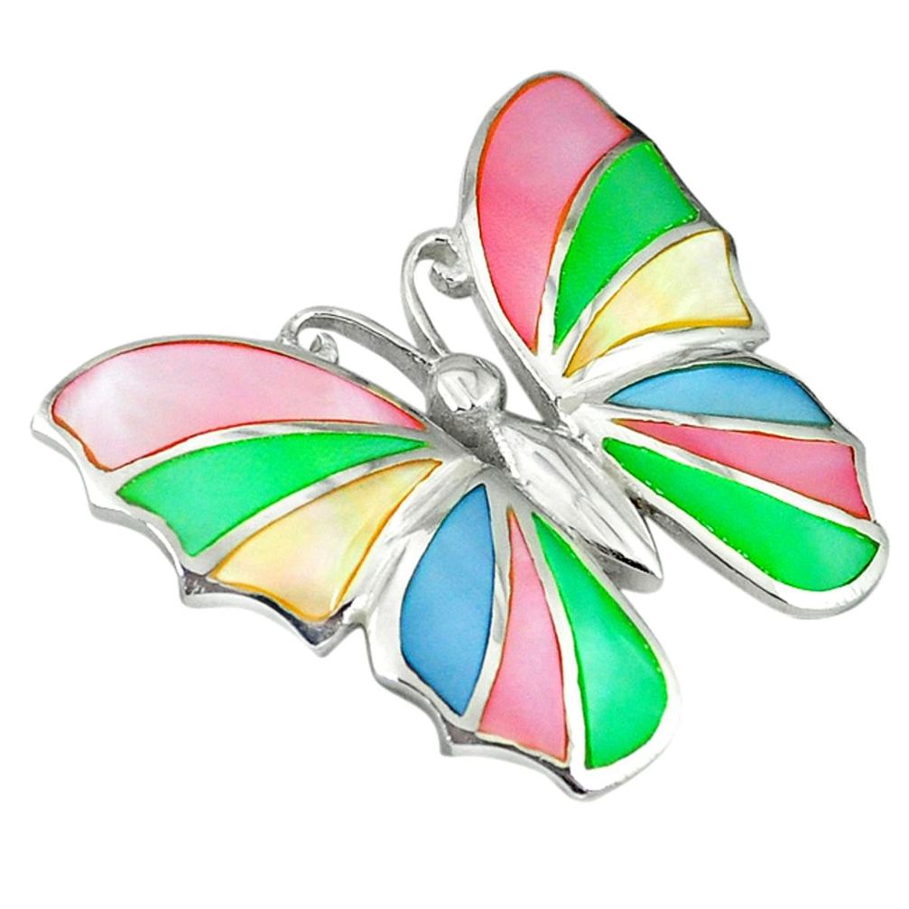 Multi color blister pearl enamel 925 silver butterfly pendant a39670