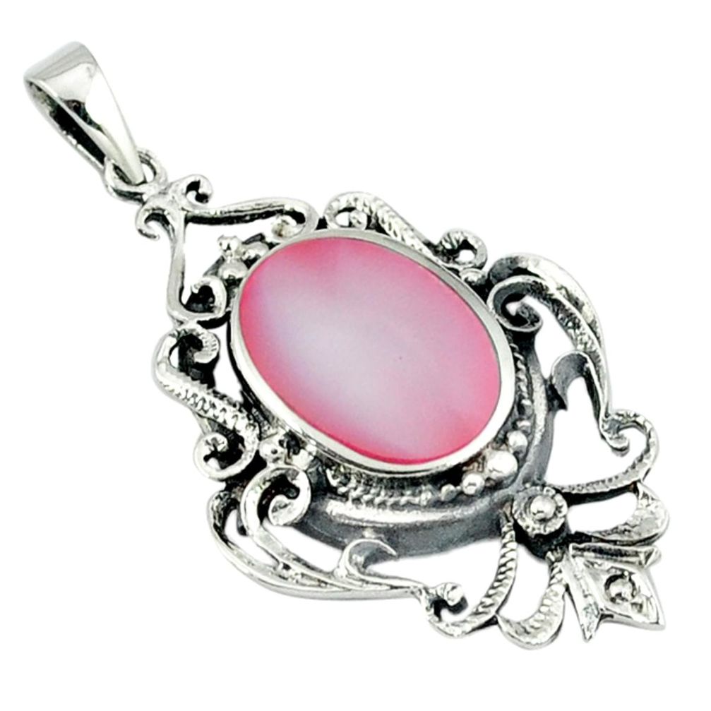 Pink blister pearl enamel 925 sterling silver pendant jewelry a39707